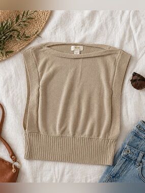 Mango Beige Knit Cap Sleeve Sweater Top
